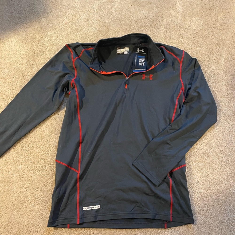 Under Armour Black and Red Quarter Zip Shirt